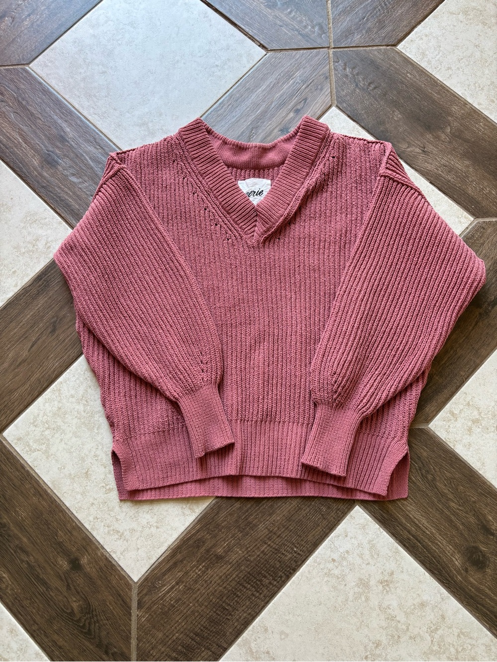 aerie V-Neck Ribbed Sweater in Dusty Rose